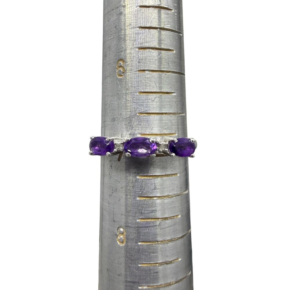 3 Stone Amethyst Diamond Ring Band 925 Sterling Silver 
Size 7 - Journey Ring - Picture 8 of 8